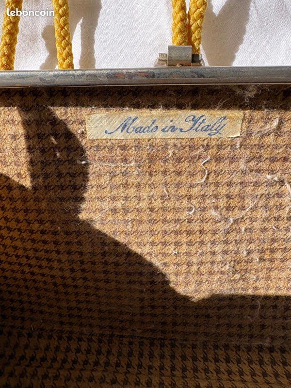 Sac à main jaune vif en rotin💛vintage années 60 (image 7)