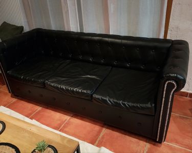 Canapé 3 Places Simili Cuir Noir - 200x88x40 Cm, Moderne, Occasion