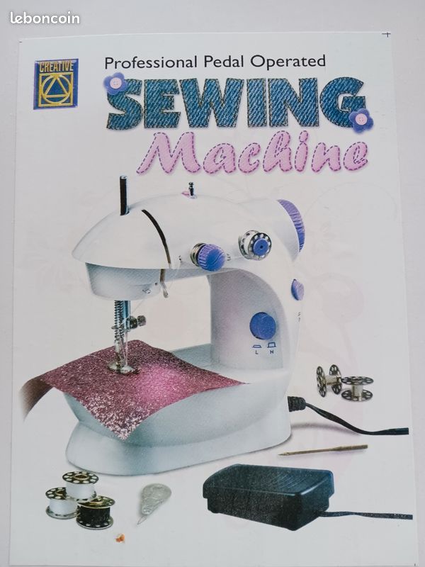 SABUIDDS Machine à coudre bleue pour débutants et enfants, avec pédale à main et pied, 5 programmes de couture pour maisons, usines ou magasins