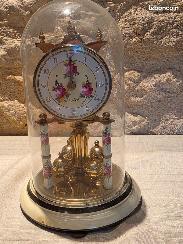 Ancienne Pendule 400 jours Silvo (Koma) - Décor Floral - Sous Globe (image 4)