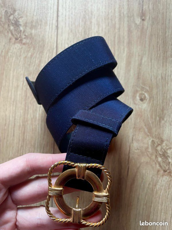 Centure Vntage En Cur Bleu Marne Boucle Carrée D… - Gem
