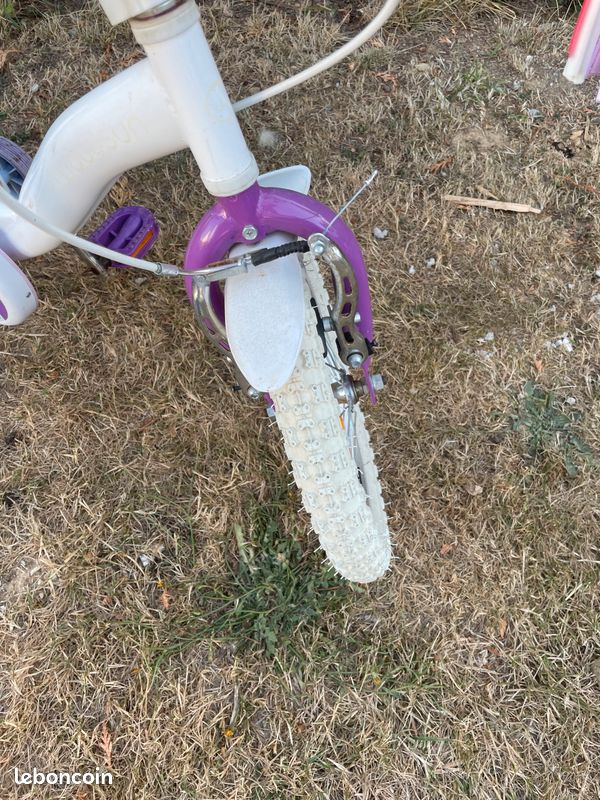 Vélo enfant 14 pouces blanc et violet avec petites roues (image 2)
