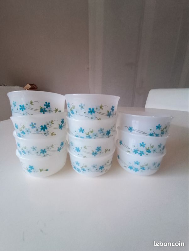 LOT DE 6 Tasses Dont Une Grande Et 5 Ramequins ARCOPAL MYOSOTIS VERONICA EUR 15,00 - FR