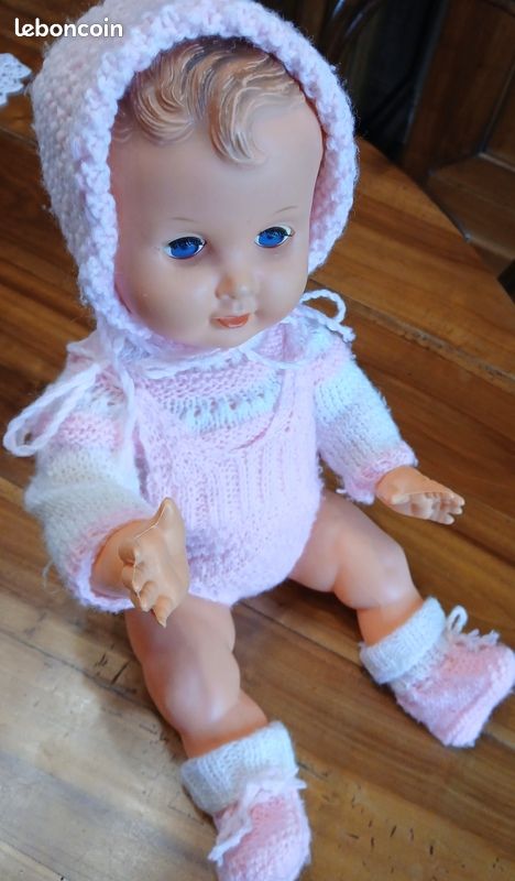 Ancien Poupon Baigneur Raynal 38 Cm En Rhodoïd Et Chiffon - Yeux Riboulants - France 1900-1950