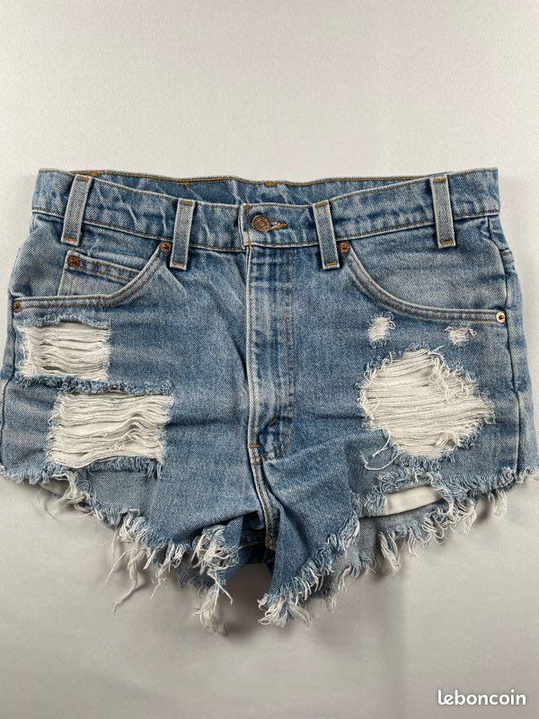 Mini short Levis 517 vintage made in USA orange tab bleu clair 100% coton usine 575 Géorgie taille 40 femme (image 2)