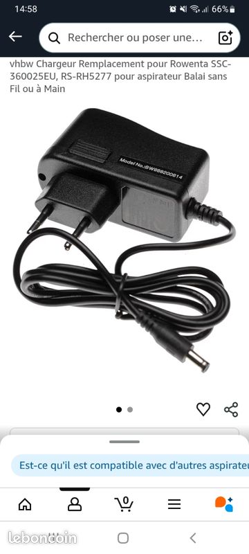 Chargeur De Remplacement Pour Aspirateur Rowenta RS-RH5277 - Entrée 100-240V / Sortie 36V - Neuf