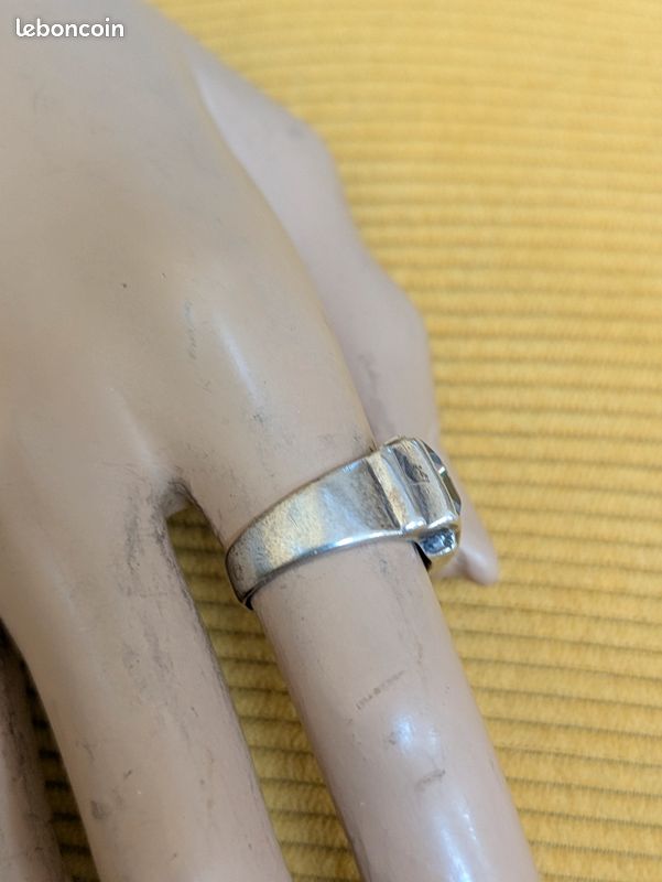 Bague Tank Argent Massif Avec Quartz Et Zirconium - Taille 53 Occasion