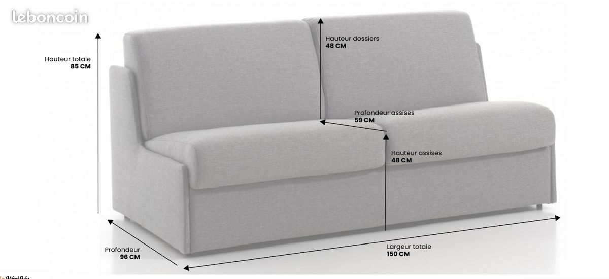 Canapé lit 2 places sans accoudoir - Tweed - Couchage 120 x190 cm - Largeur 150 cm (image 3)