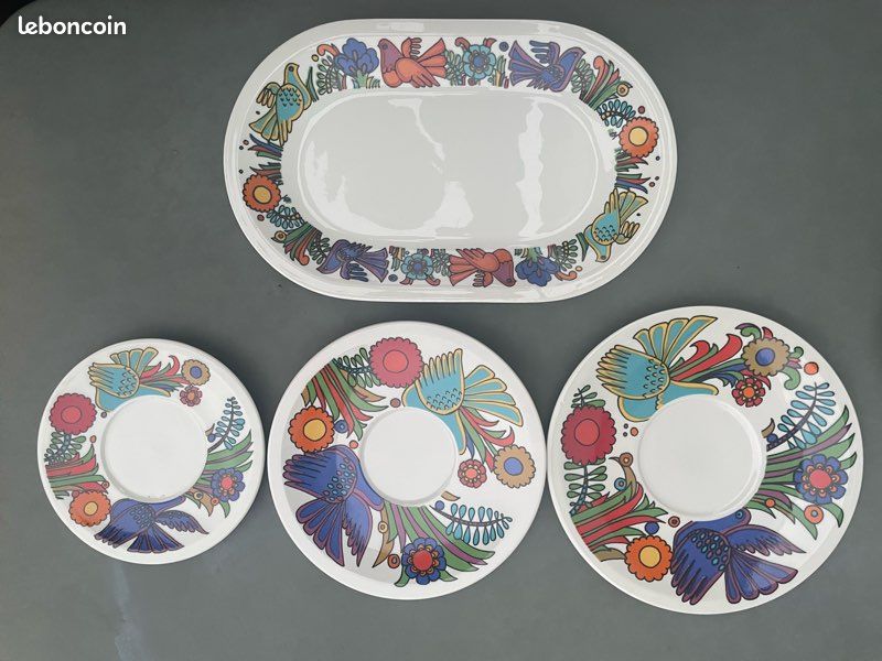 Vintage Villeroy & Boch « Acapulco » – 1 Ravier & 3 Sous-tasses (Estampilles Luxembourg - Parfait état) (image 1)