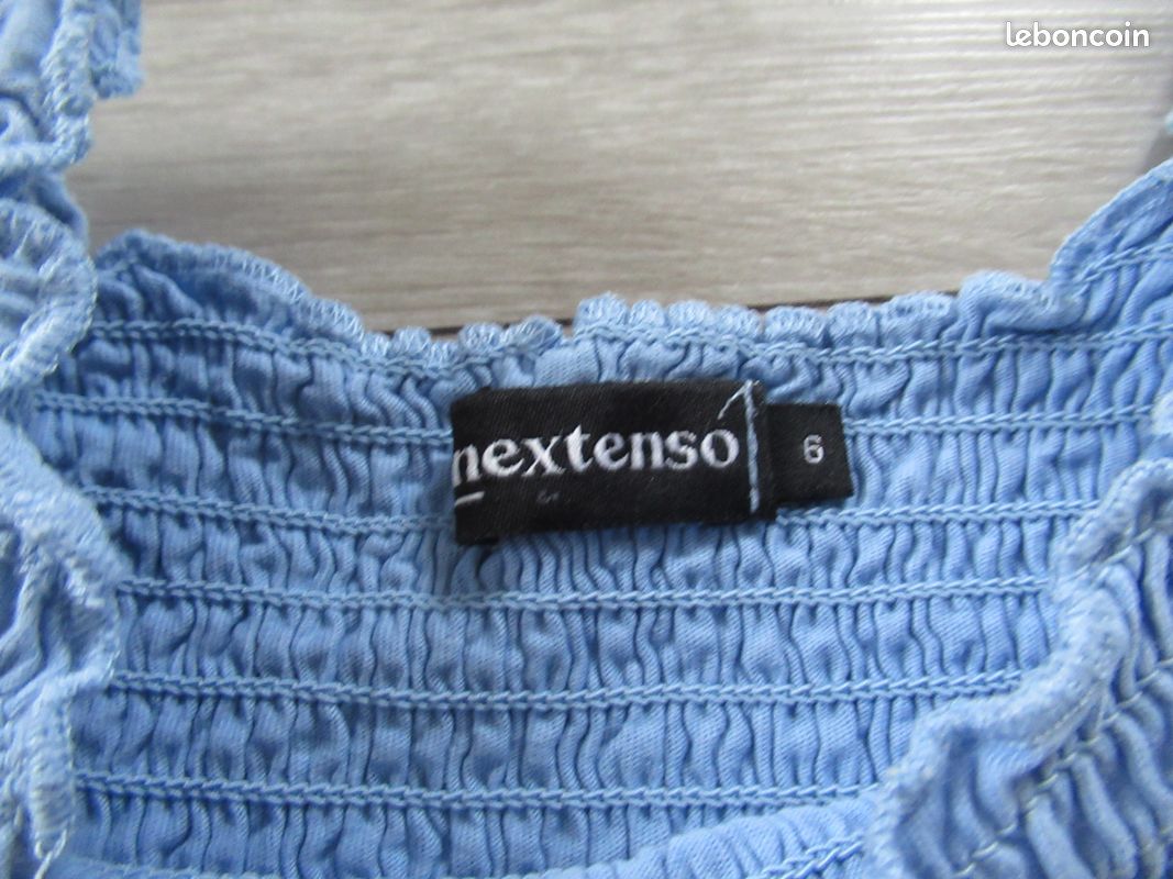 Tee-shirt smocké crop-top bleu et short en jean taille 6 ans (image 4)
