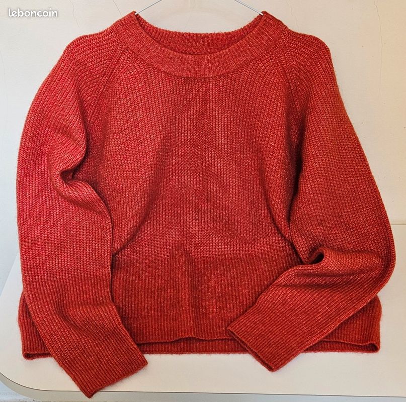 Pull bandes bicolore sur les manches en cachemire recyclé ANABELLE ROUGE - ETAM