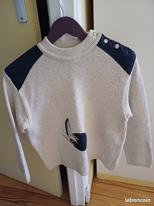 Pull Garçon RETROFIT BRAND MFG Taille L (14-16) - Bleu/Gris/Rouge - Neuf Avec étiquettes