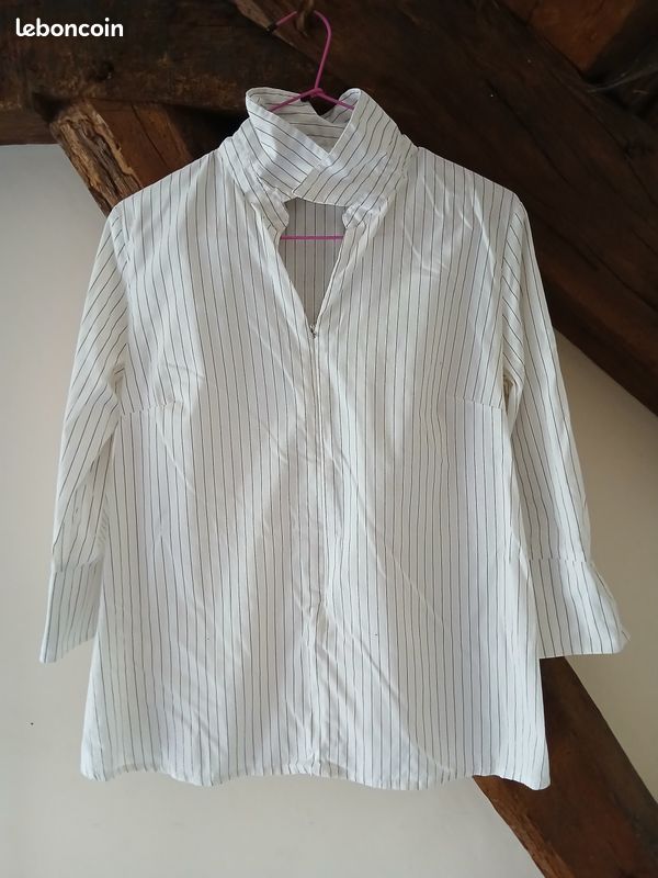 Chemisier blanc à rayures femme taille 38 (image 1)