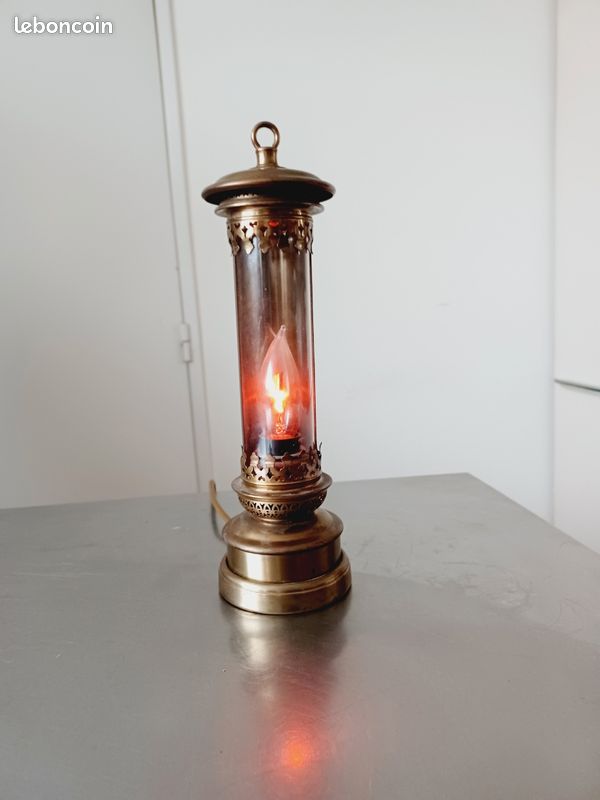 ANCIENNE LANTERNE LAMPE S N C F 8298 cuivre et laiton lampe a pétrole