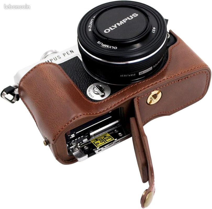Gift4FR Demi Étui Protection Cuir PU Olympus Pen-F - Housse Caméra Avec Dragonne