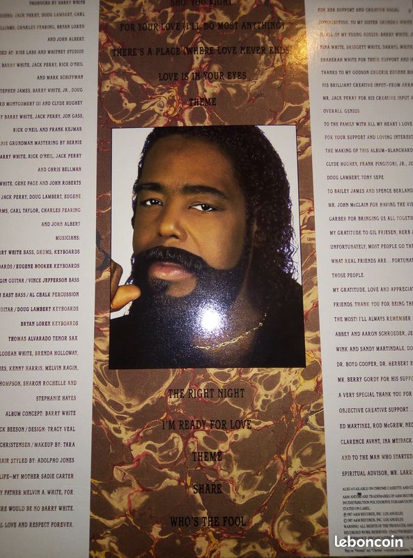 33t vinyle BARRY WHITE the right night 1987. TBE (image 2)