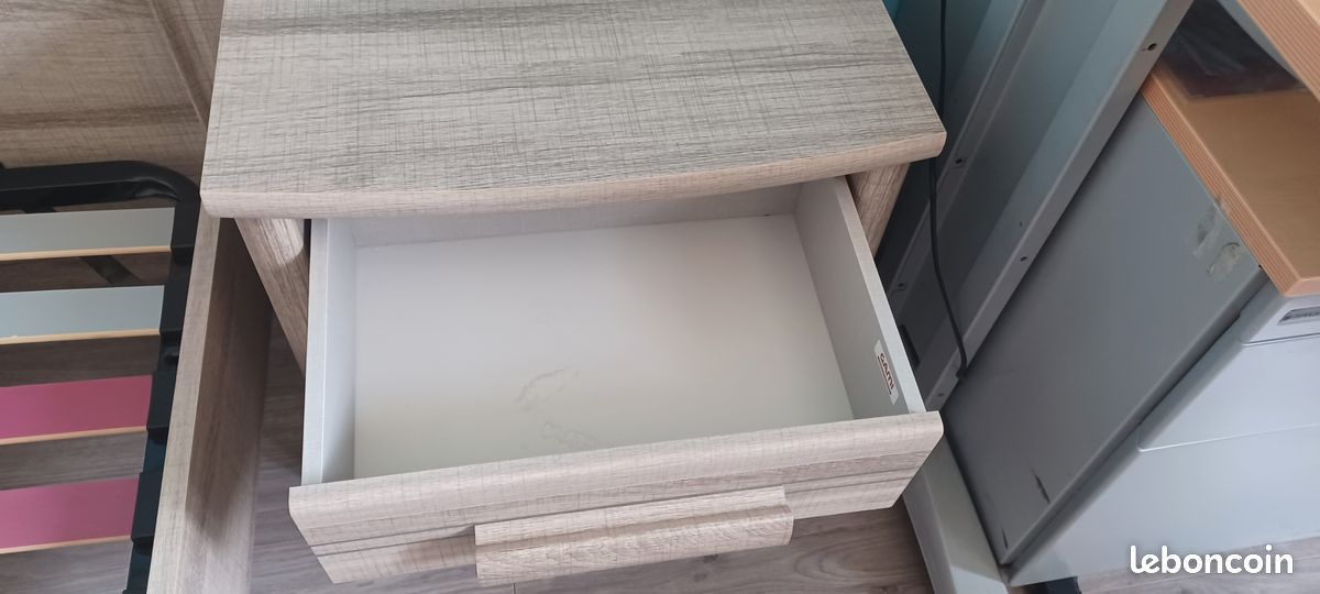 Ensemble lit 90 cm + sommier + matelas + chevet assorti (image 6)