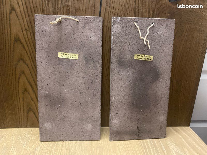 2 plaques art du feu lave émaux couple paysan vigne Deco retro (image 4)