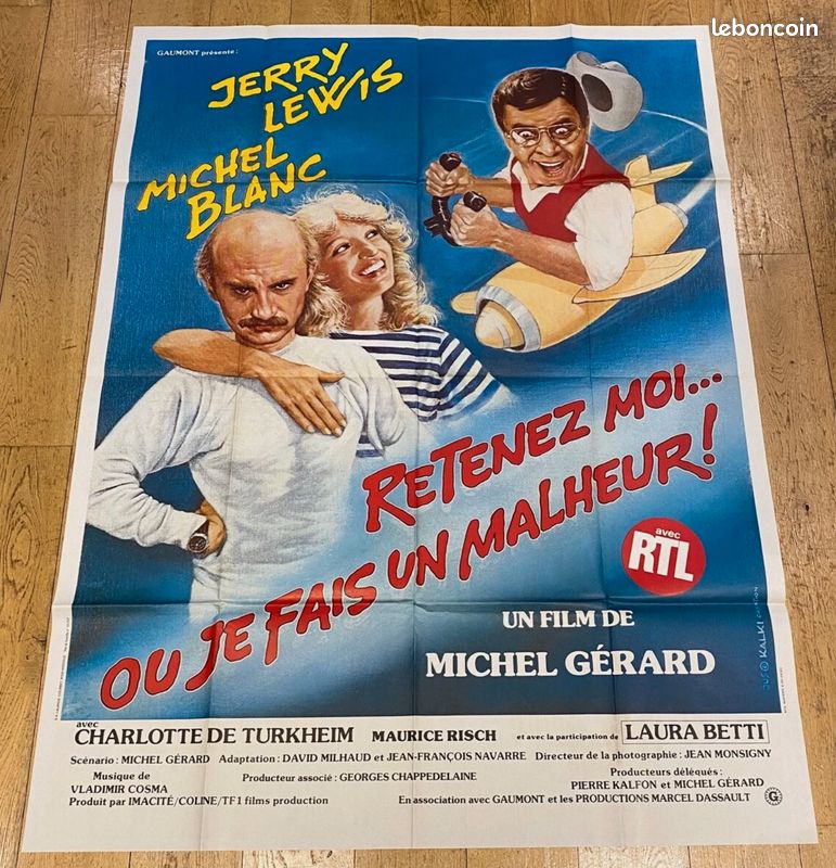 RETENEZ MOI OU JE FAIS UN MALHEUR Affiche cinéma 120x160 JERRY LEWIS, MICHEL BLANC 1983 (image 1)