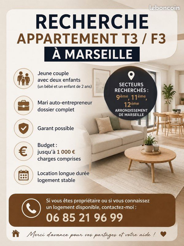 Appartement 3 pièces 60 m² · à Marseille · 60 m² · 1 100 €