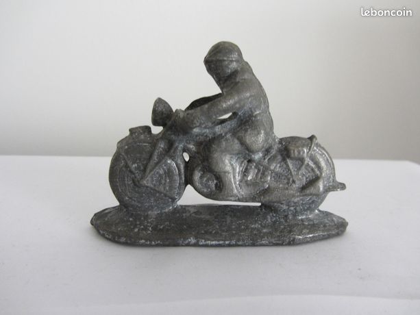 Moto Aludo France 1950's + Motard Fonte Aluminium - 9 Cm - Roues Mobiles - Occasion