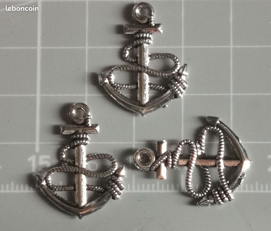 3 x pendentifs breloques GF "Ancre" R/V en métal argenté vieilli (image 2)