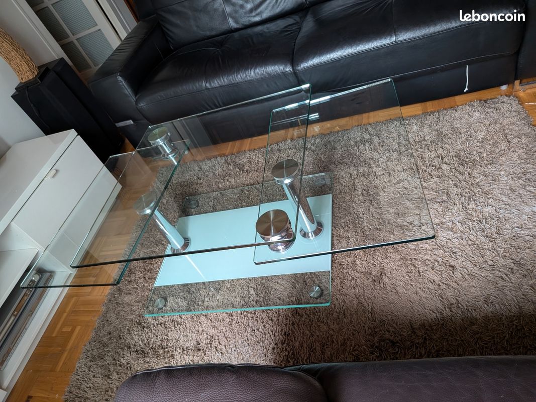 Table basse design en verre pivotante / modulable - Très bon état (image 3)