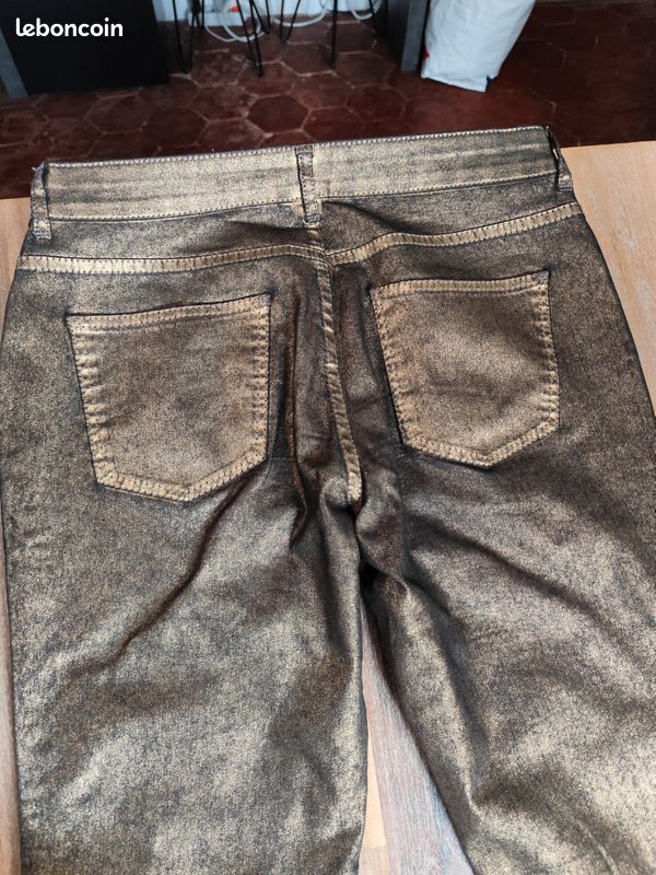 Pantalon skinny noir doré cuivré - Naf Naf Taille 38 (Dimensions en photos) (image 7)
