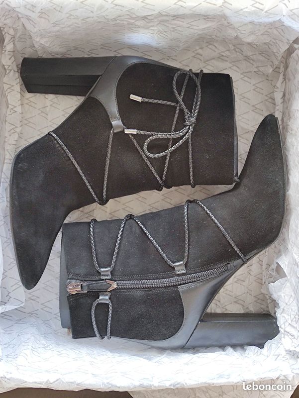 Boots Bottines à talons cuir daim noir What For (image 8)
