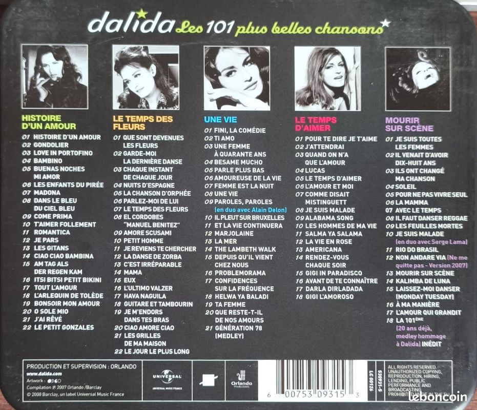 Coffret 5 CD. Dalida. 101 plus belles chansons - CD - Musique
