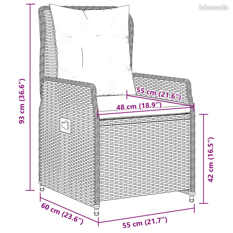 VidaXL Chaises inclinables de jardin lot de 2 marron résine tressée (image 8)