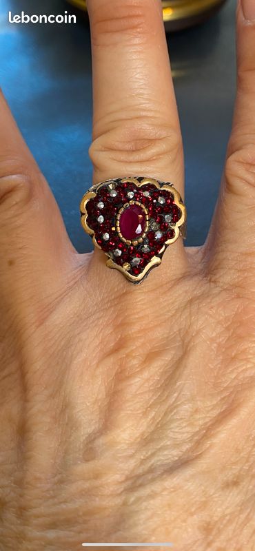 Bague Ancienne En Argent Massif 925 Avec Rubis, Style Années 1920, Taille 52