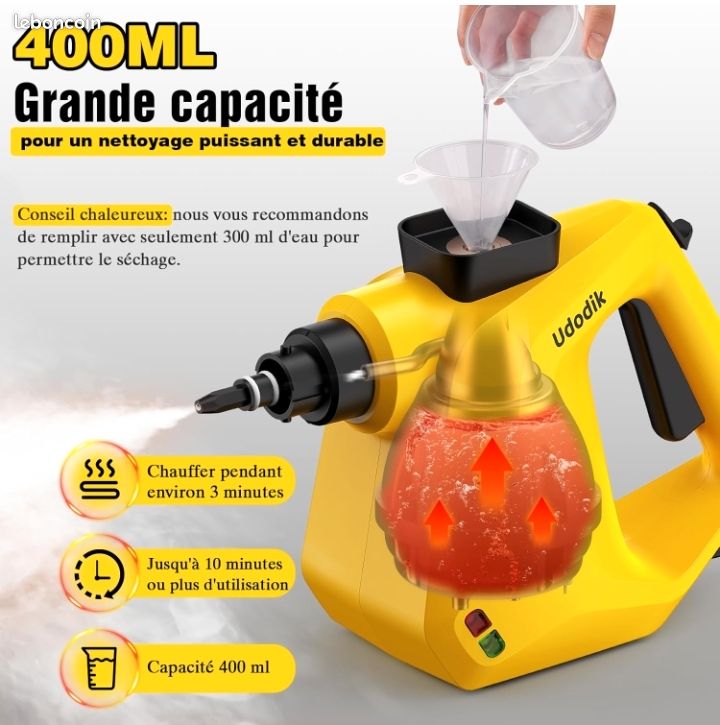 Udodik Nettoyeur Vapeur Portable Pour La Maison, Multi-usages Avec 10 Accessoires Pour Tapis, Rideaux, Canapés, Cuisine,salle De Bain Et Plus Encore (yellow