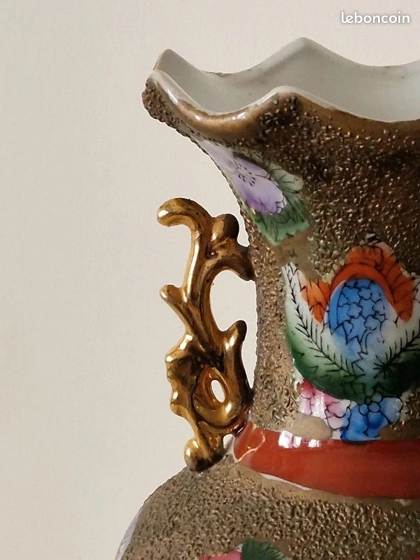 Vase Vintage à Balustre Cloisonné - Inspiration Asiatique, Motifs floraux & dorés (image 3)