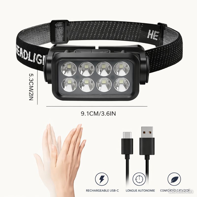 LE - Lampe Frontale LED Rechargeable Puissante, D600 Torche Frontale