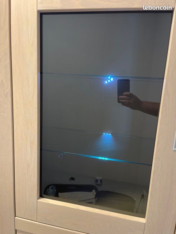 Armoire verrière bois massif chêne blanchi (image 4)