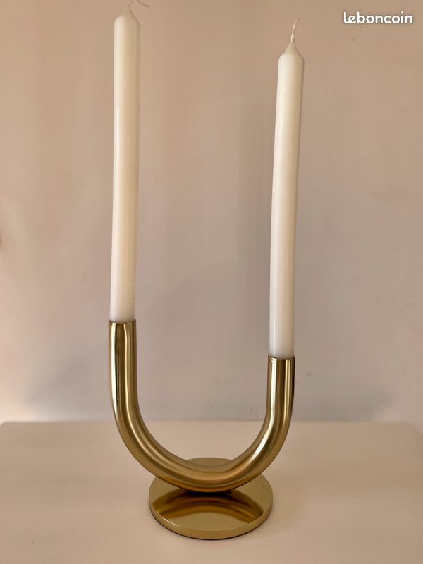 🕯️Bougeoir vintage design tubulaire en laiton doré | Brocante chandelier🕯️ (image 2)