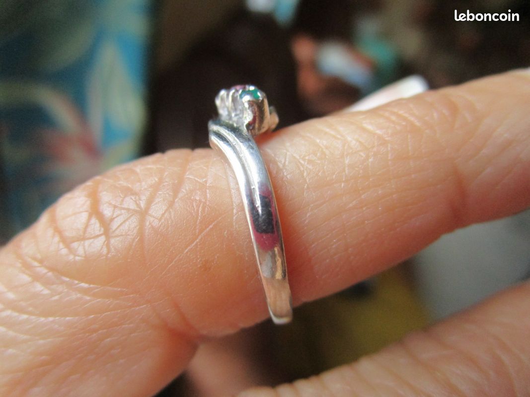 Bague Vintage Argent 925 Sertie Onyx Et Zircons - Taille 55 - Occasion