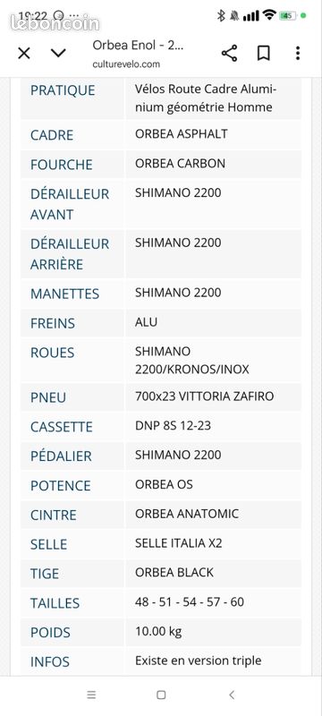 Vélo de route ORBEA enol (image 2)