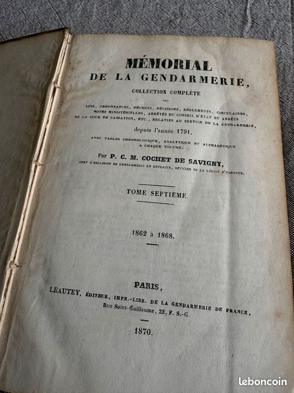 Mémorial de la Gendarmerie – Tome VII (1862-1868) – Édition originale de 1870 (image 5)