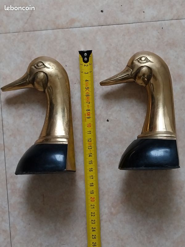 Serre-livres vintage canard en laiton : décoration d'étagère MCM Mallard - France