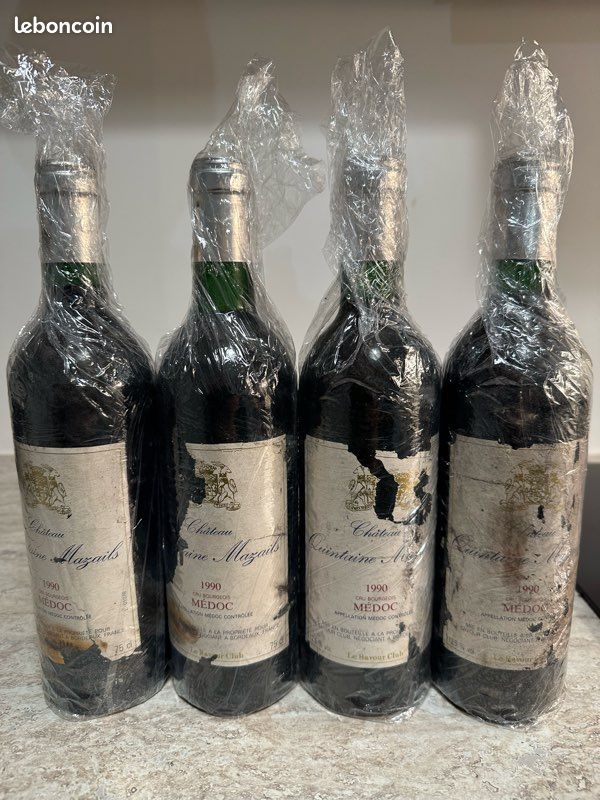 Lot de 4 Château QUINTAINE MAZAILS 1990 Cru Bourgeois / MÉDOC Étiquettes très abîmées (image 6)