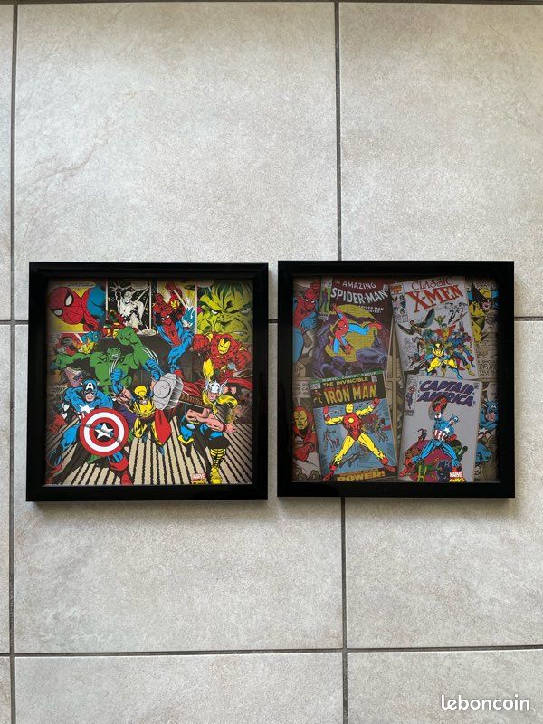2 cadres photos carrés avec décor Marvel 29x29cm (image 1)