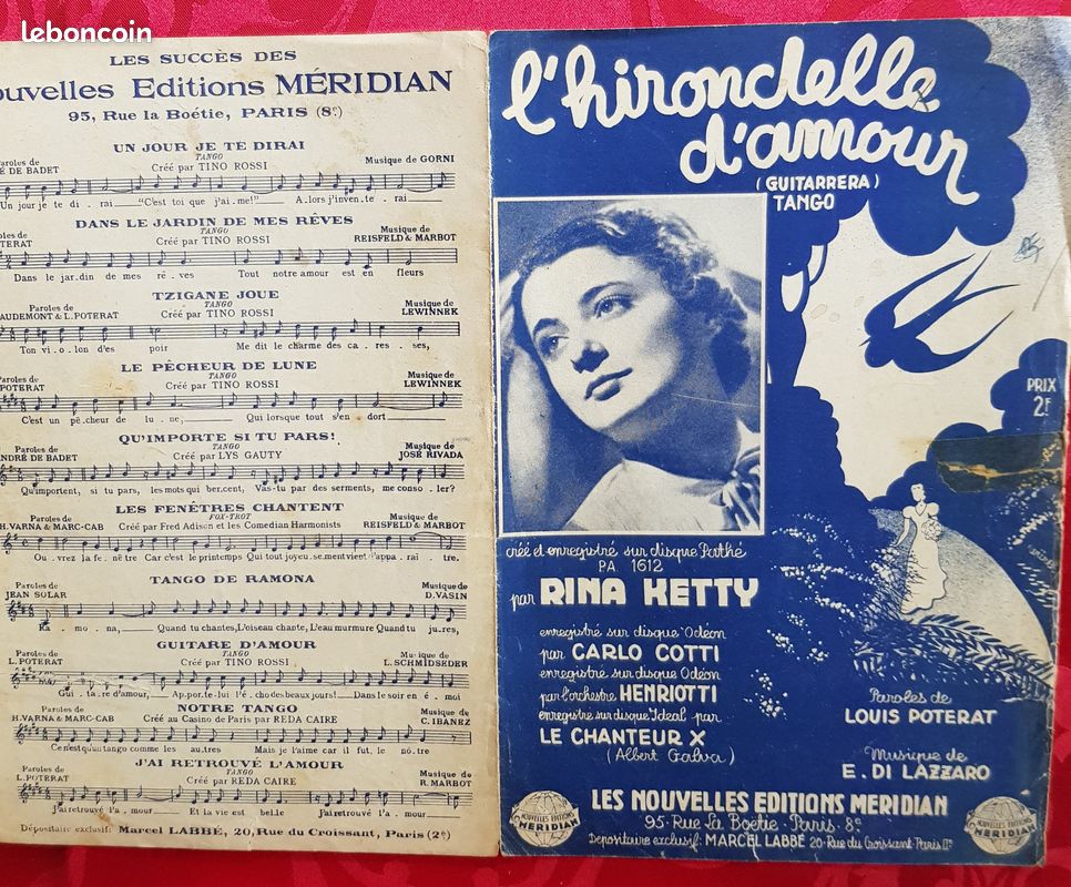 Partition chanson de Rina ketty "L'Hirondelle d'amour" (image 1)