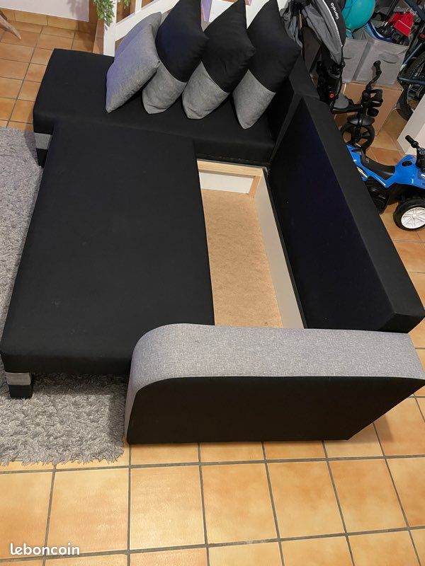 Canapé d’angle Convertible (Noir et Gris) avec coussin (image 3)