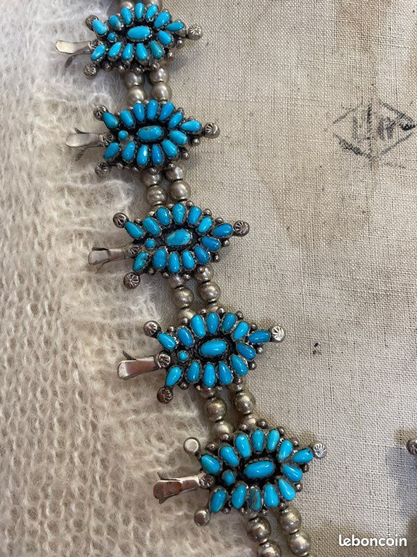 Lot De 18 Perles De Collier Navajo Argent Sterling Vintage - Sud-Ouest