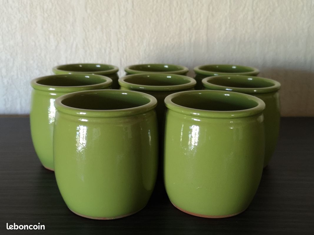 Pot à Yaourt Vintage En Céramique/verre Vert Bombé – Marque Cermer – Occasion Bon état