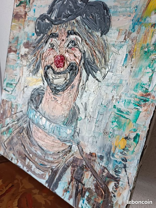 Tableau Clown peinture au couteau signé Jean BOUTET connu au xx em et Coté (image 5)