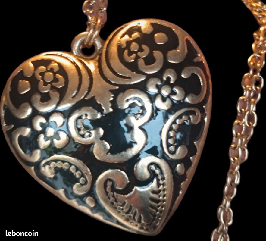 Collier Vintage Cœur Doré Avec Zircon – En Cristal, état Correct