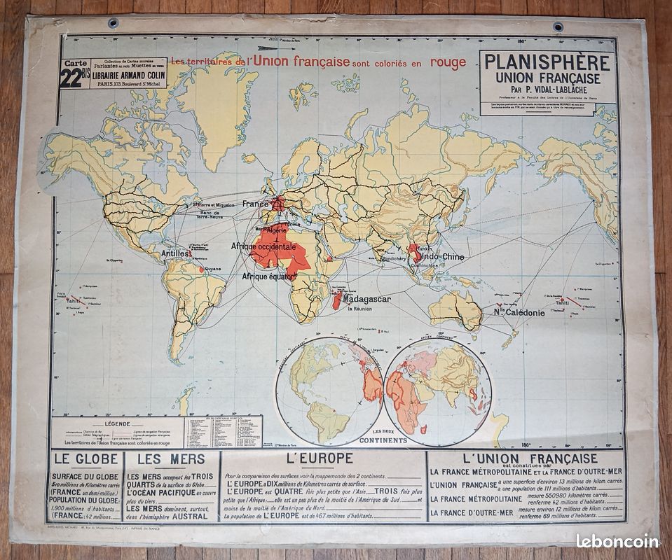 Carte Murale Scolaire Vintage - Grande Carte Du Monde Westermann Terre Erde